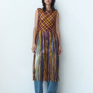 Zara woven fringed satin effect top